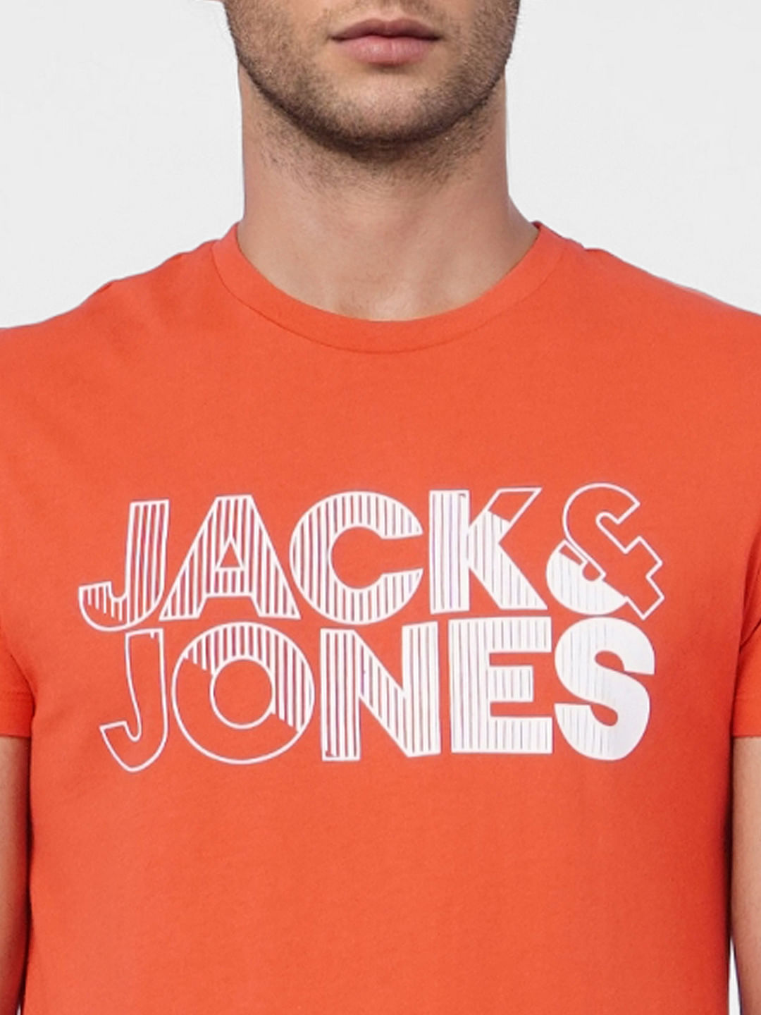 Orange Logo Print Crew Neck T-shirt
