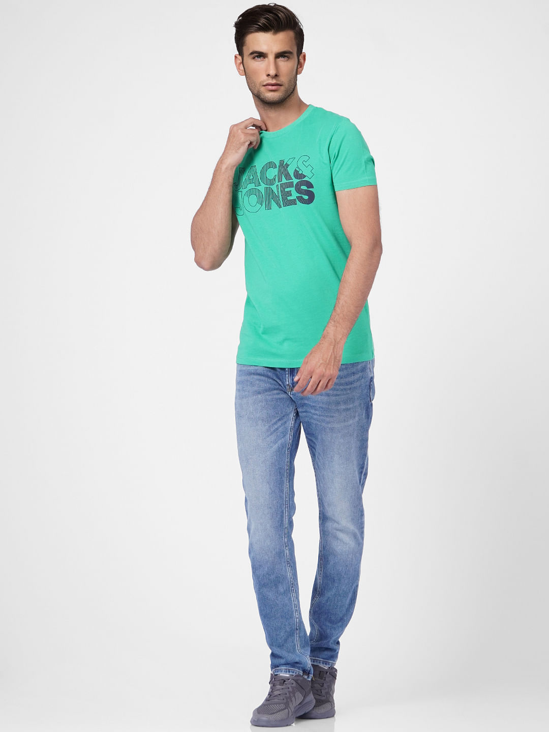 Green Logo Print Crew Neck T-shirt