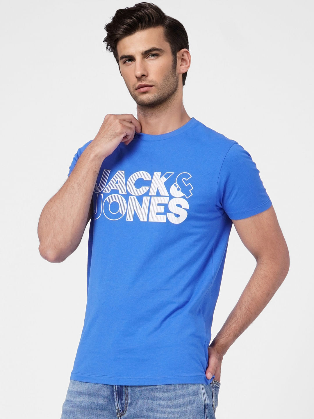Blue Logo Print Crew Neck T-shirt