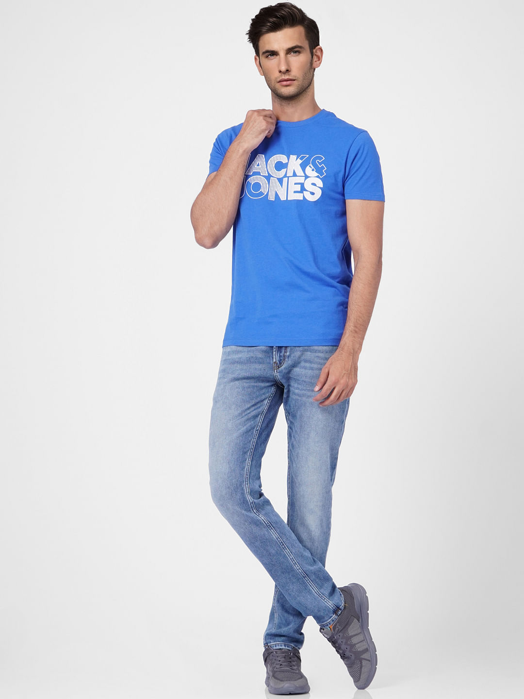 Blue Logo Print Crew Neck T-shirt