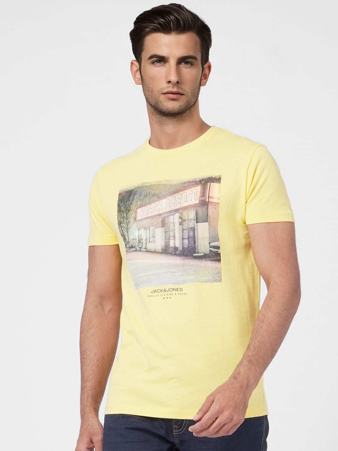Yellow Graphic Print Crew Neck T-shirt