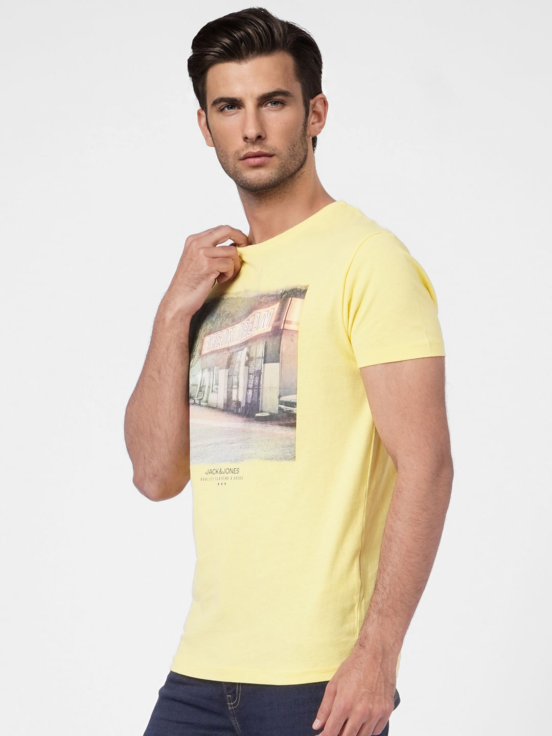 Yellow Graphic Print Crew Neck T-shirt