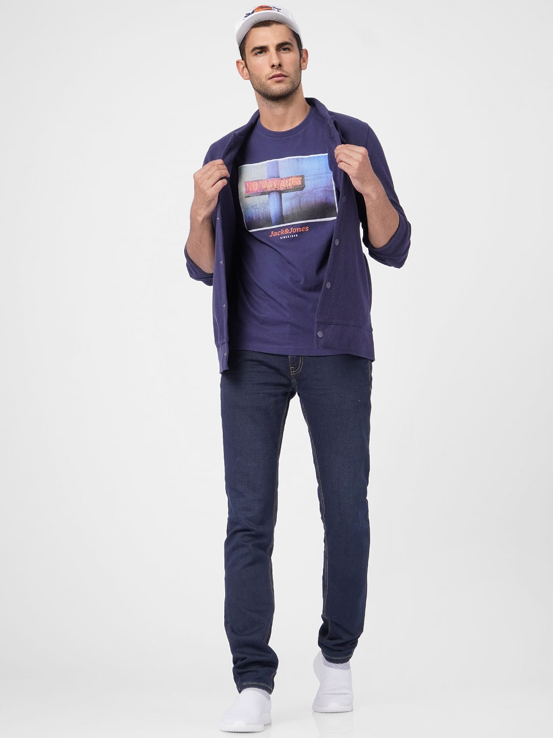 Blue Graphic Print Crew Neck T-shirt - S