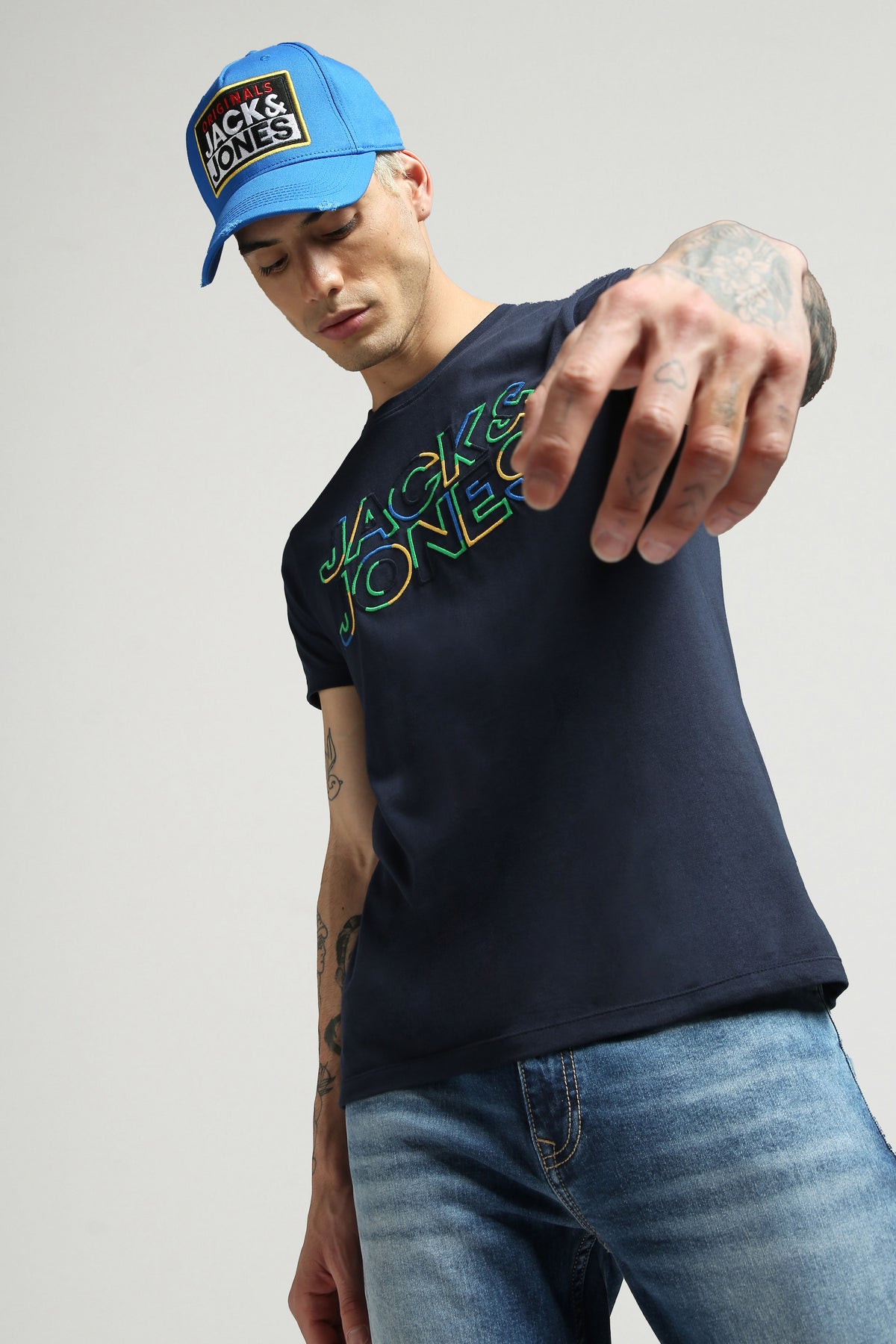 Blue Logo Print Crew Neck T-shirt - S