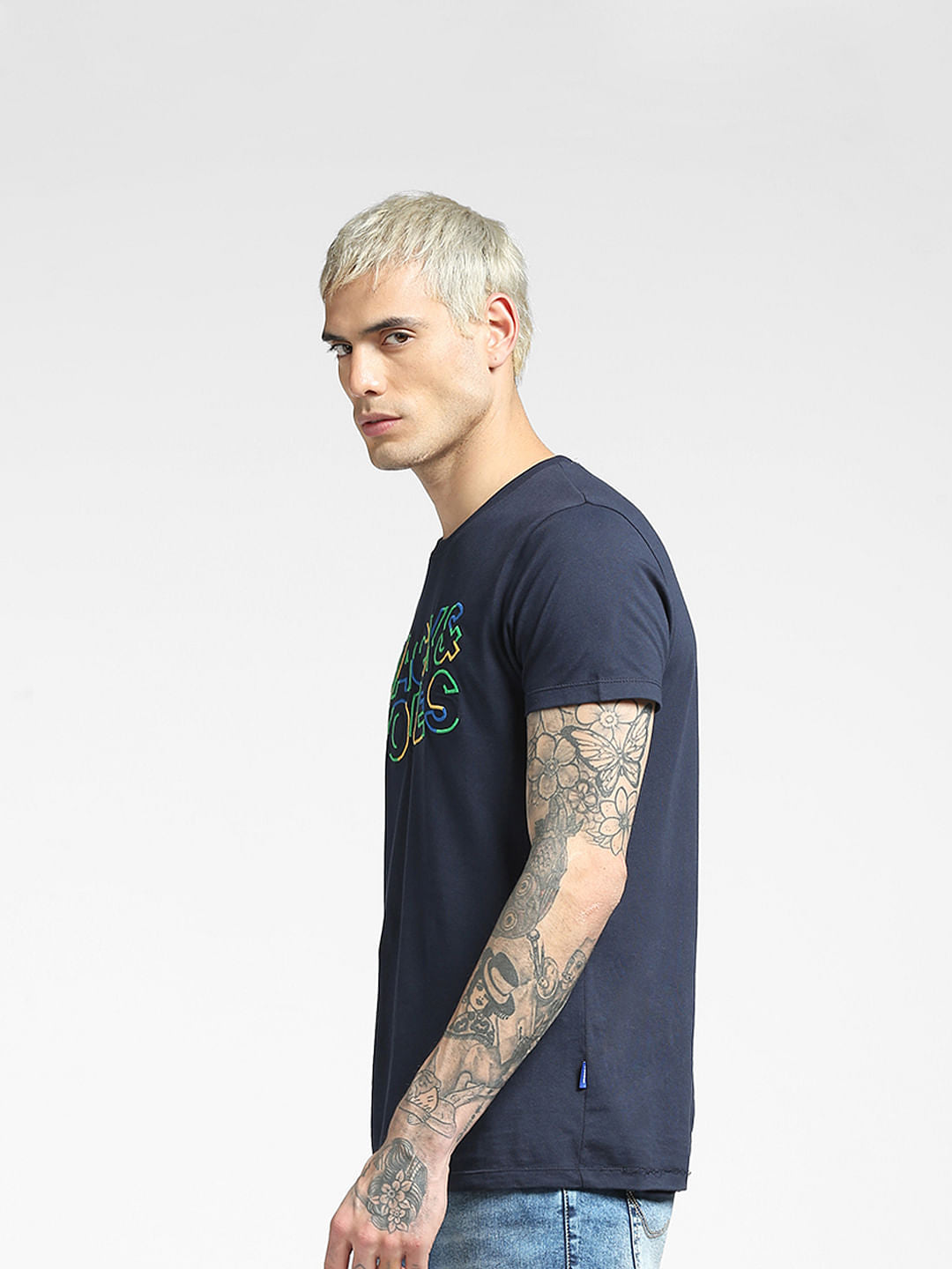 Blue Logo Print Crew Neck T-shirt