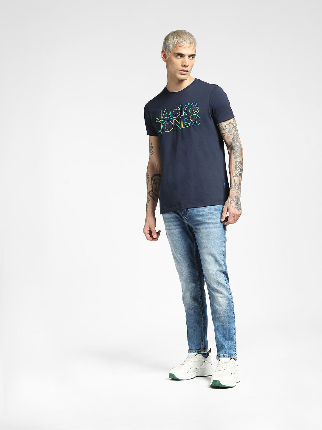 Blue Logo Print Crew Neck T-shirt