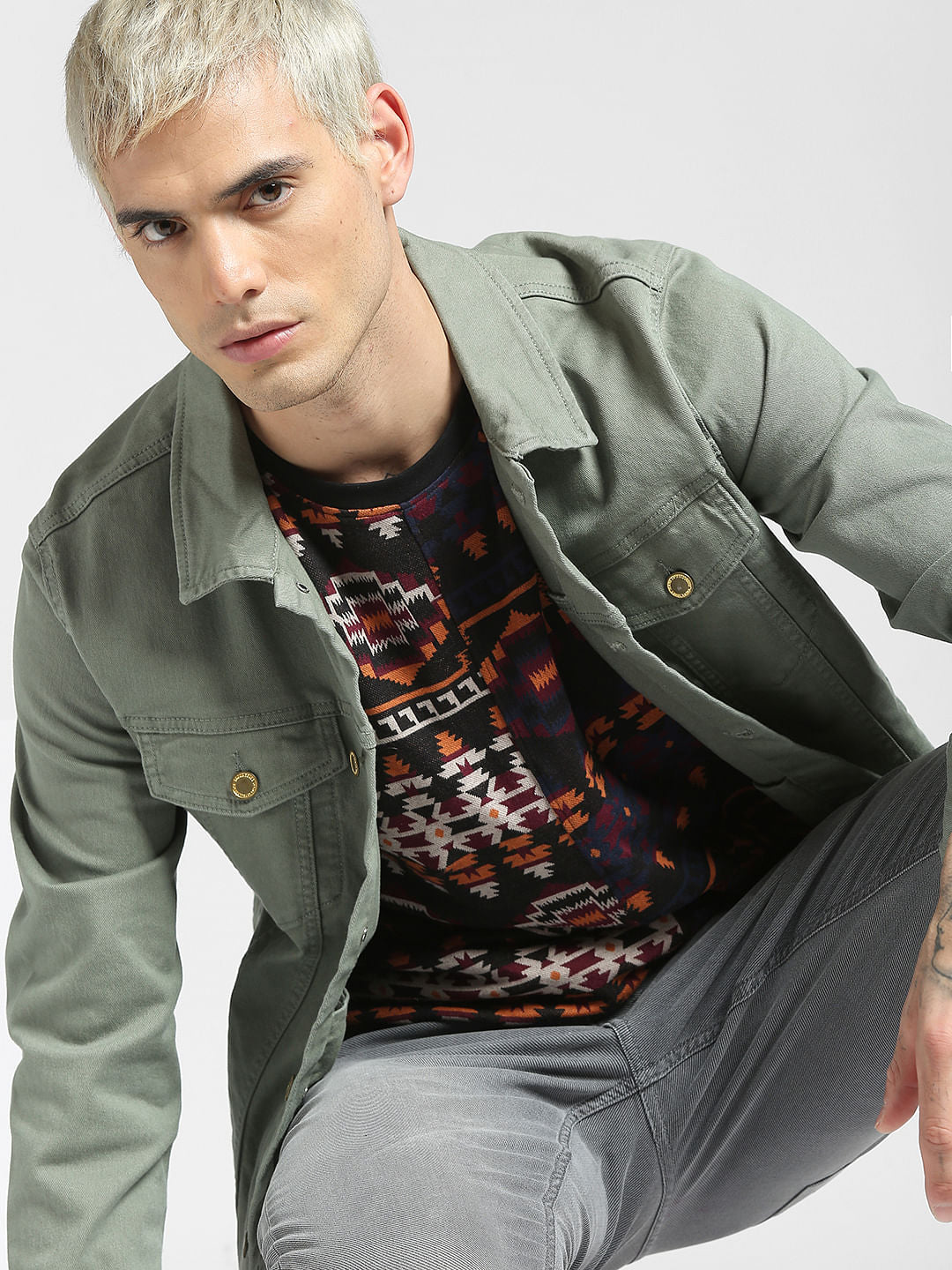 Black Aztec Print Crew Neck T-shirt - S