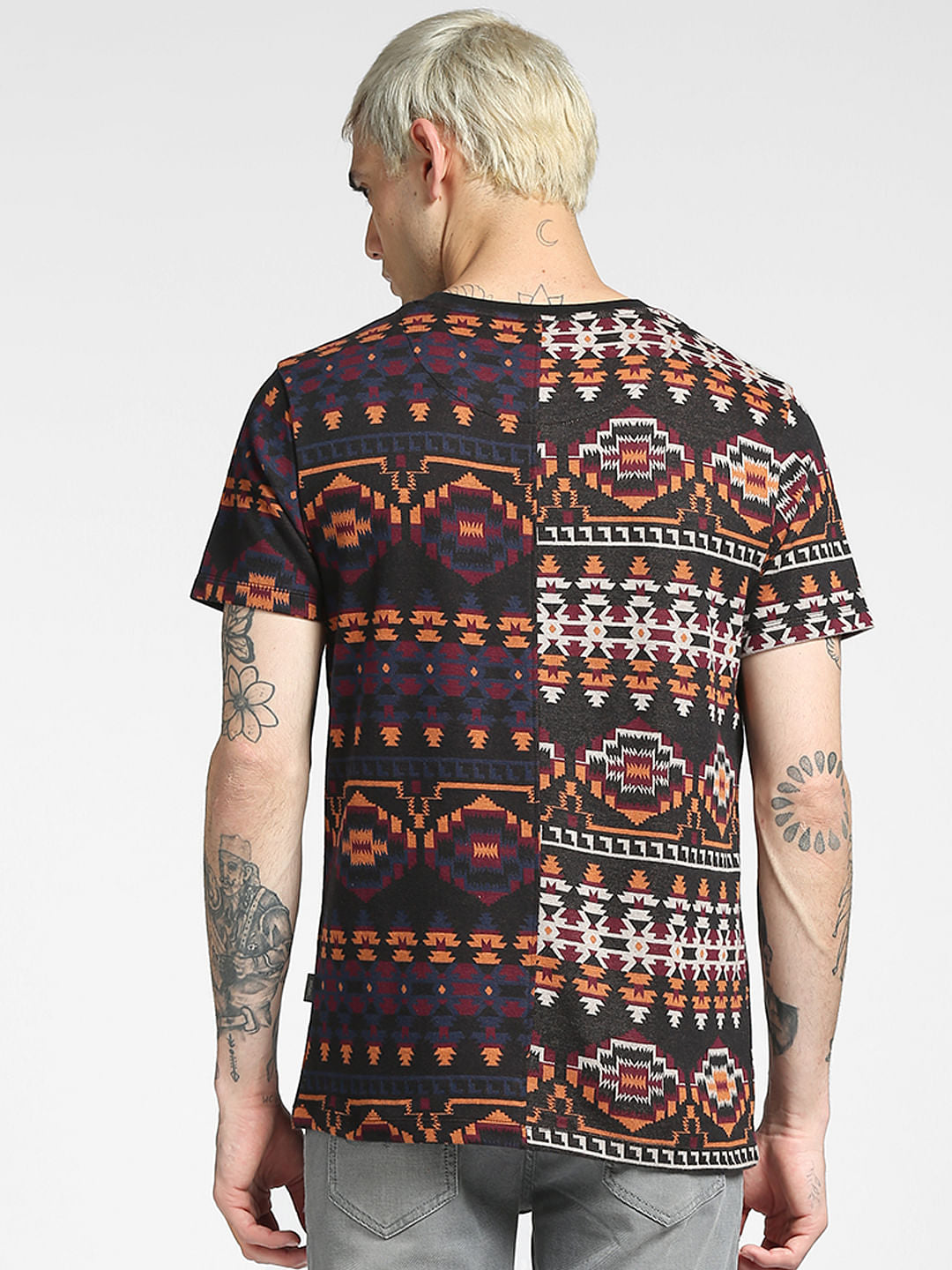 Black Aztec Print Crew Neck T-shirt
