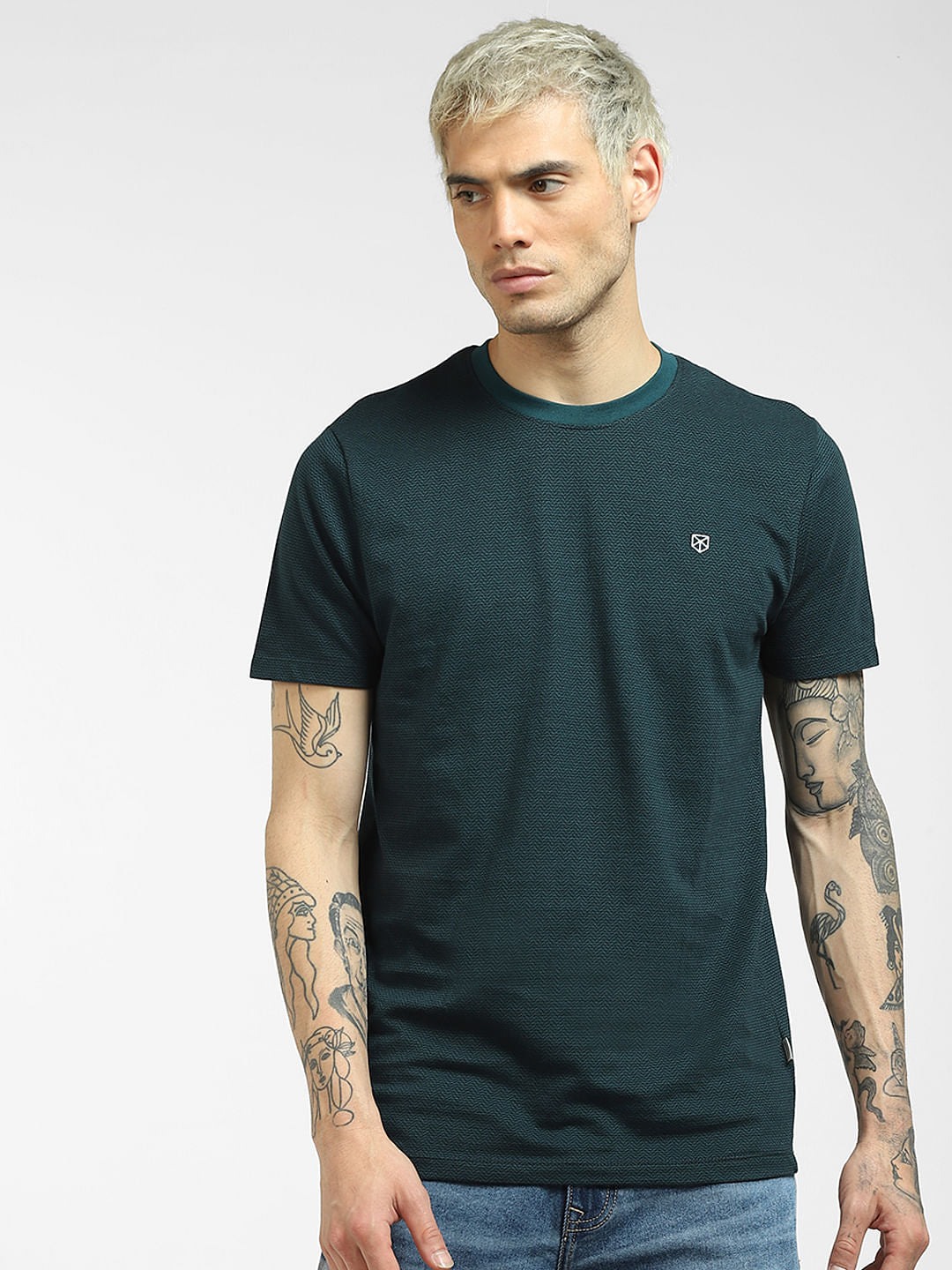 Green Chevron Print Crew Neck T-shirt