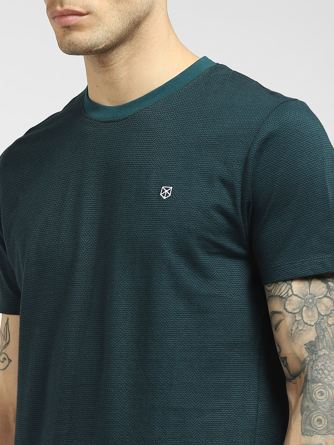 Green Chevron Print Crew Neck T-shirt
