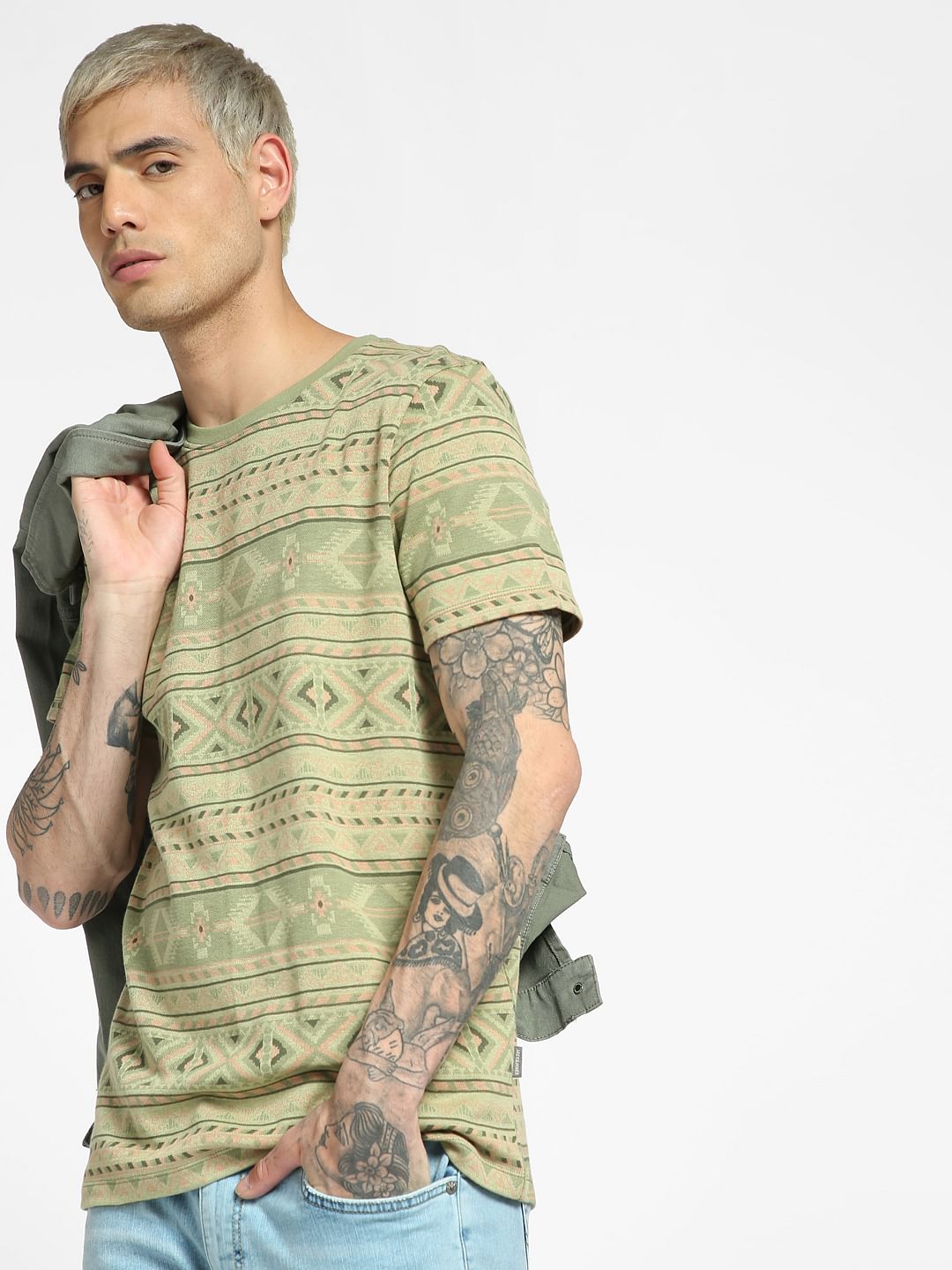 Black Aztec Print Crew Neck T-shirt - S