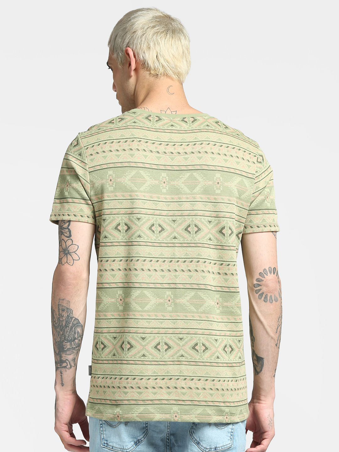 Black Aztec Print Crew Neck T-shirt