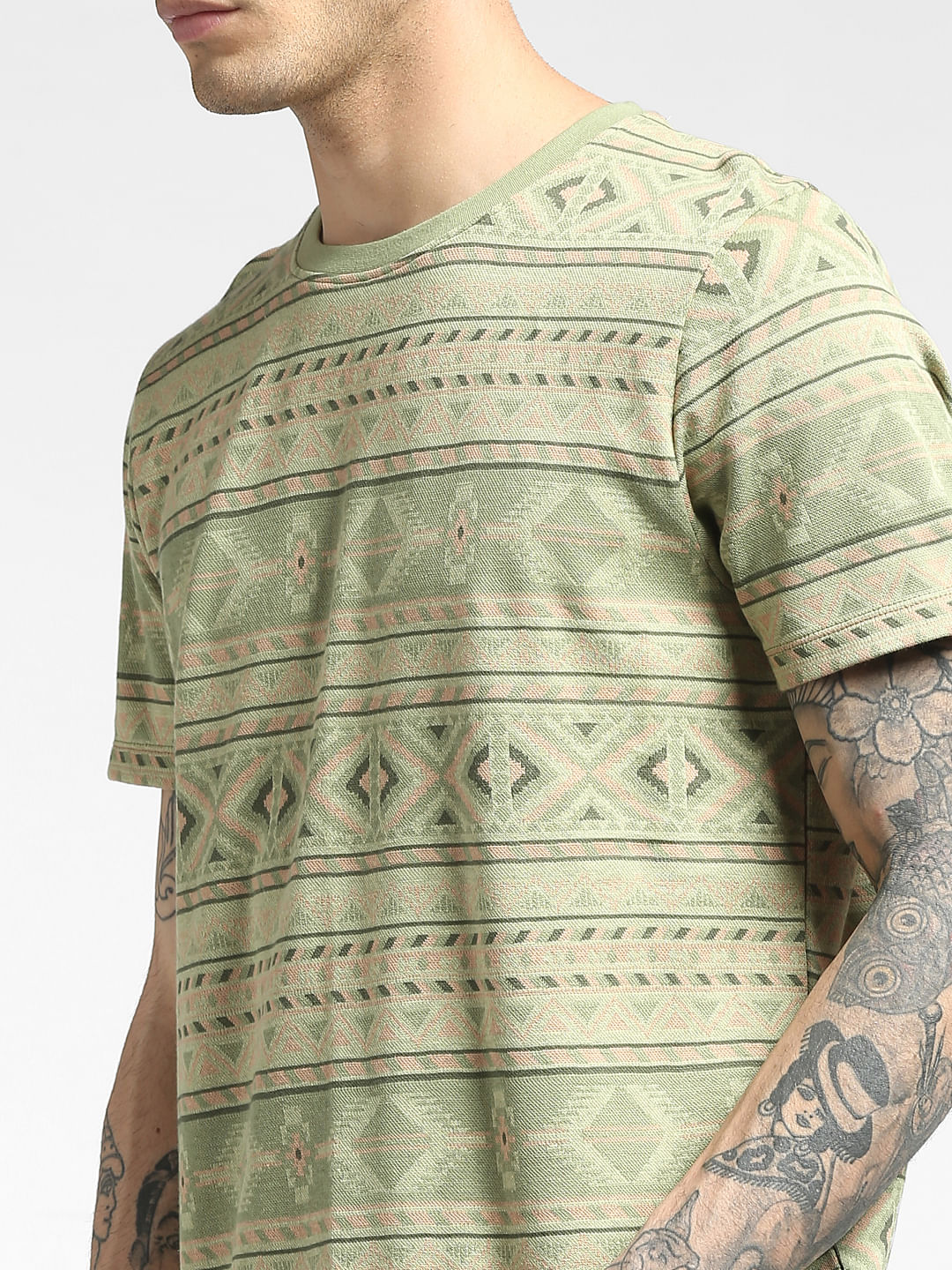 Black Aztec Print Crew Neck T-shirt