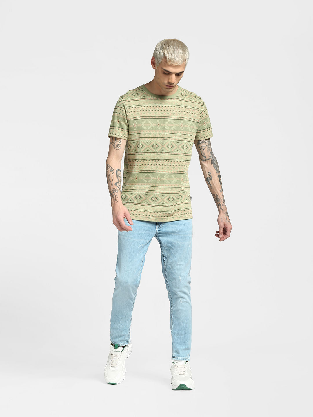 Black Aztec Print Crew Neck T-shirt
