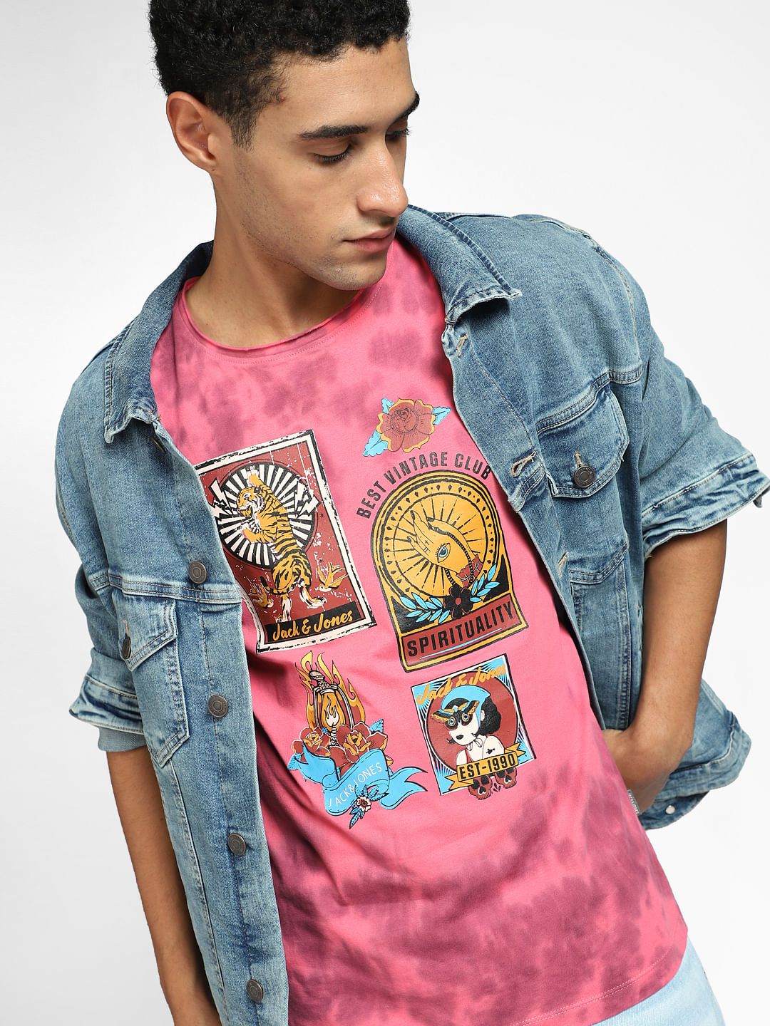 Pink Tie Dye Graphic Crew Neck T-shirt