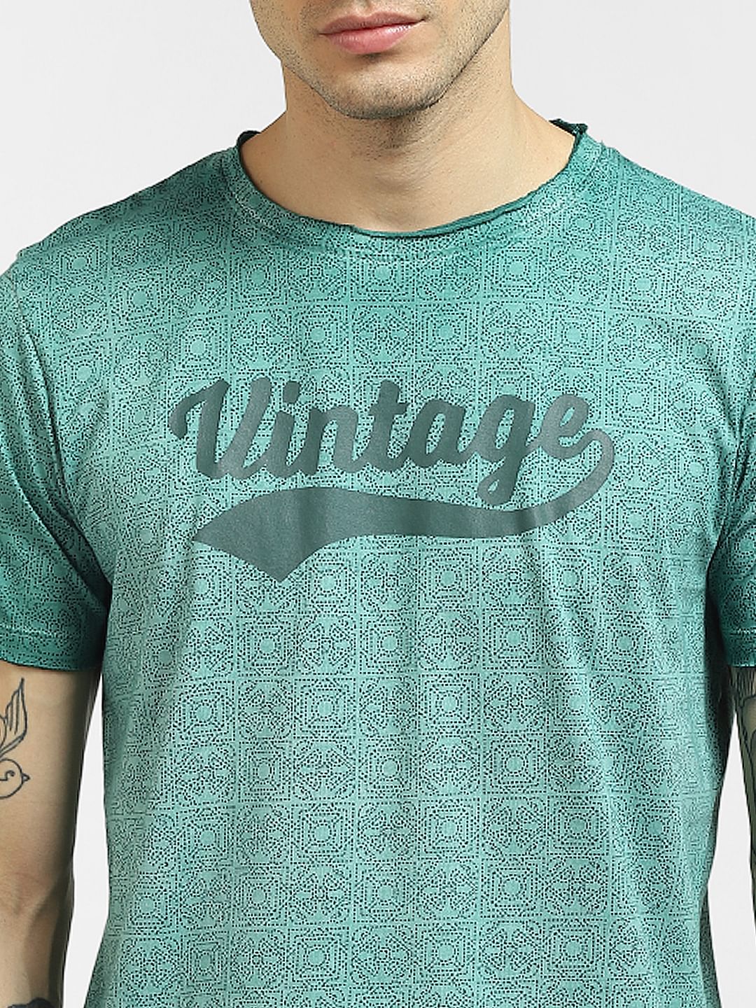 Green Printed Crew Neck T-shirt