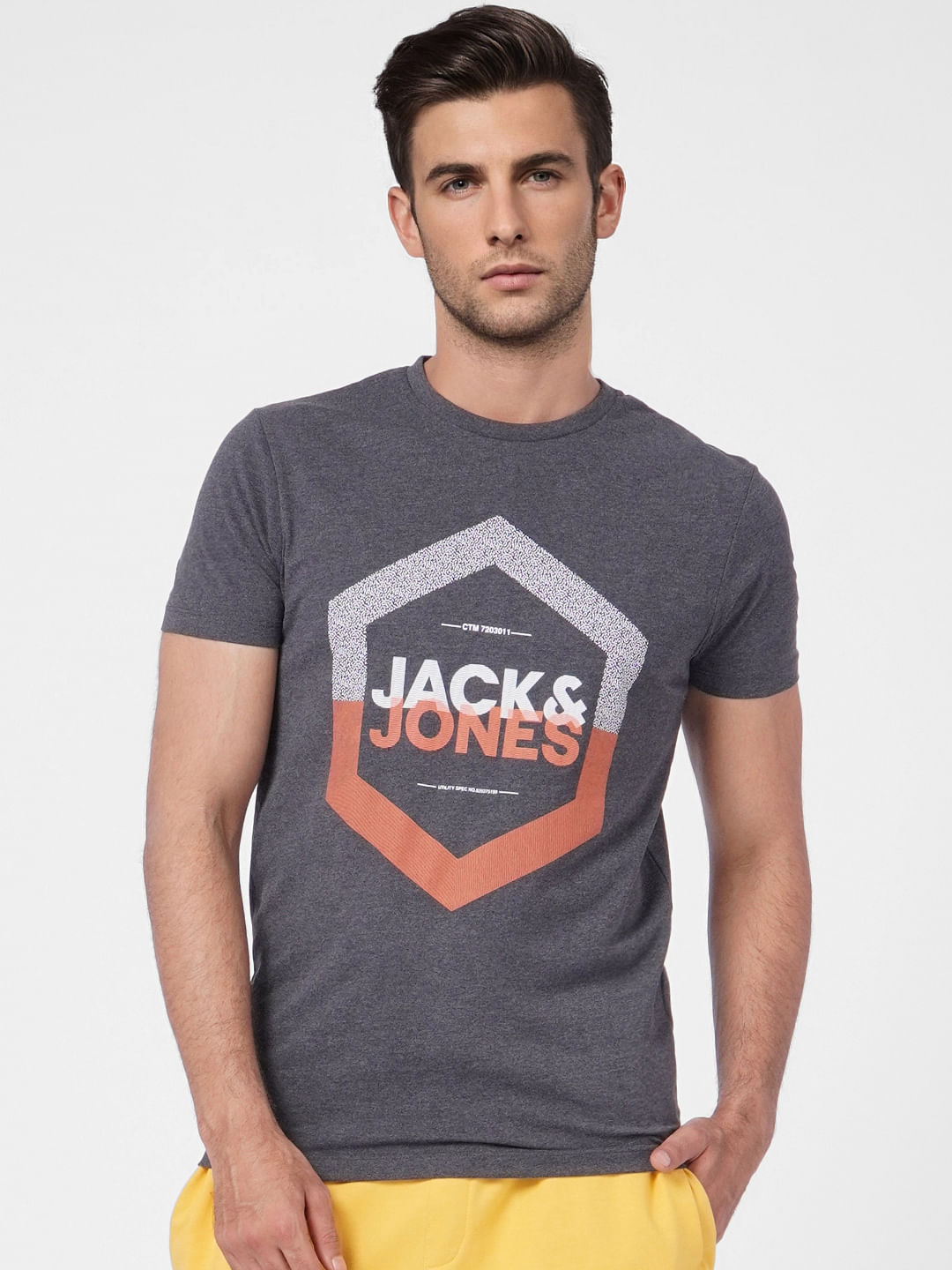 Dark Grey Printed Crew Neck T-shirt