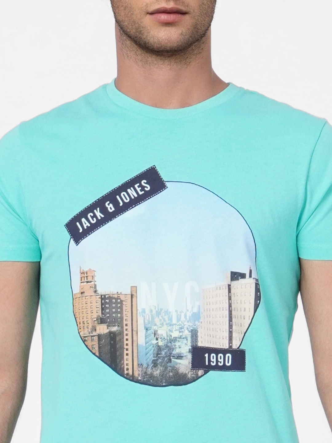 Sky Blue Printed Crew Neck T-shirt