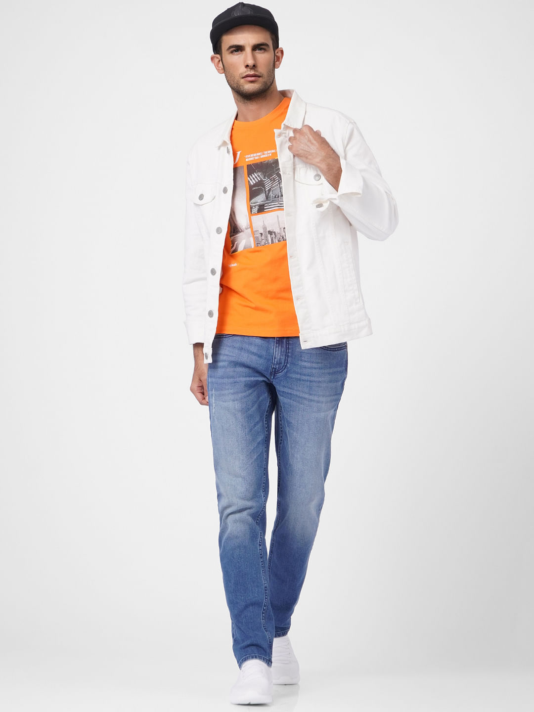 Orange Printed Crew Neck T-shirt