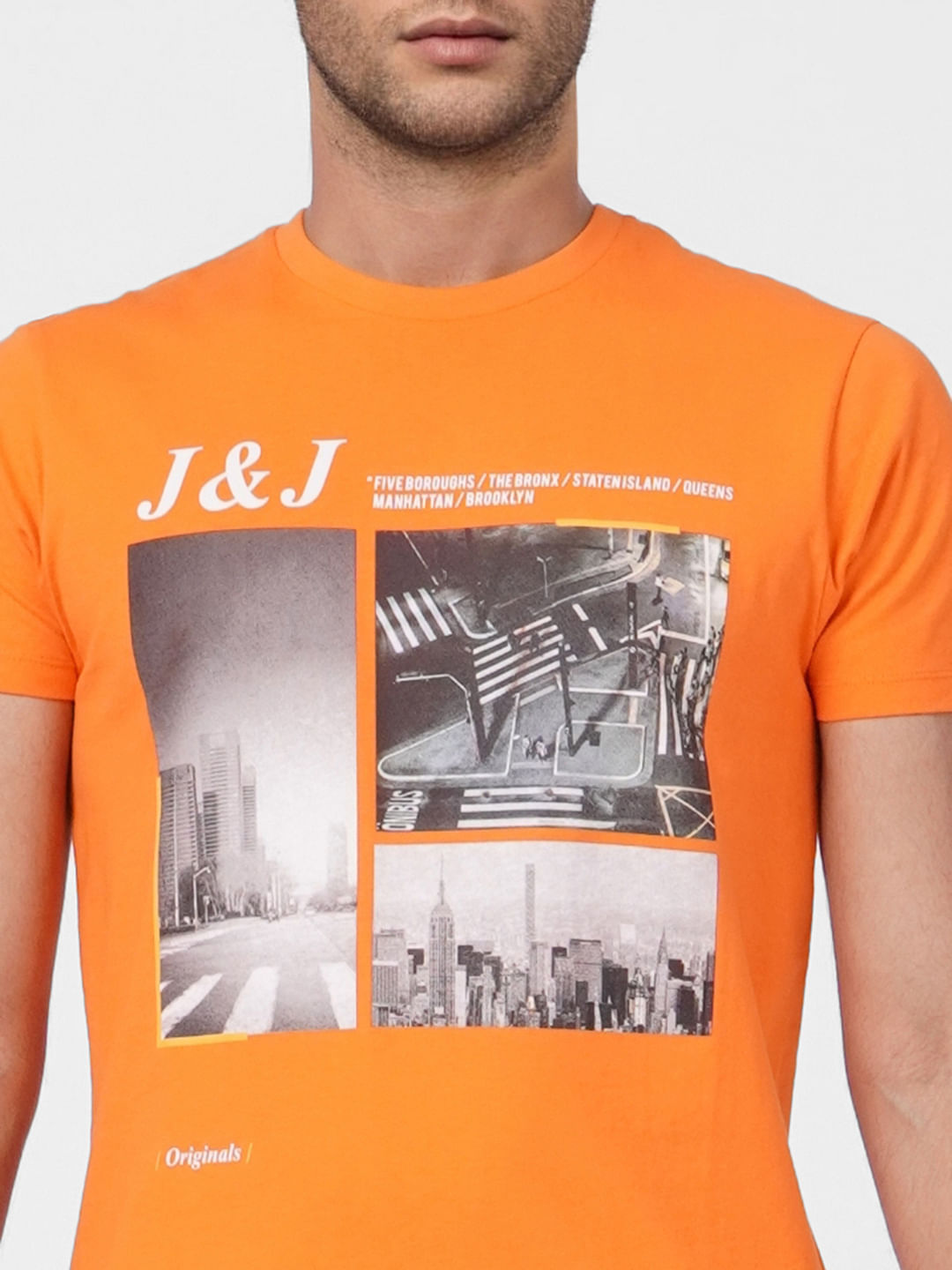 Orange Printed Crew Neck T-shirt
