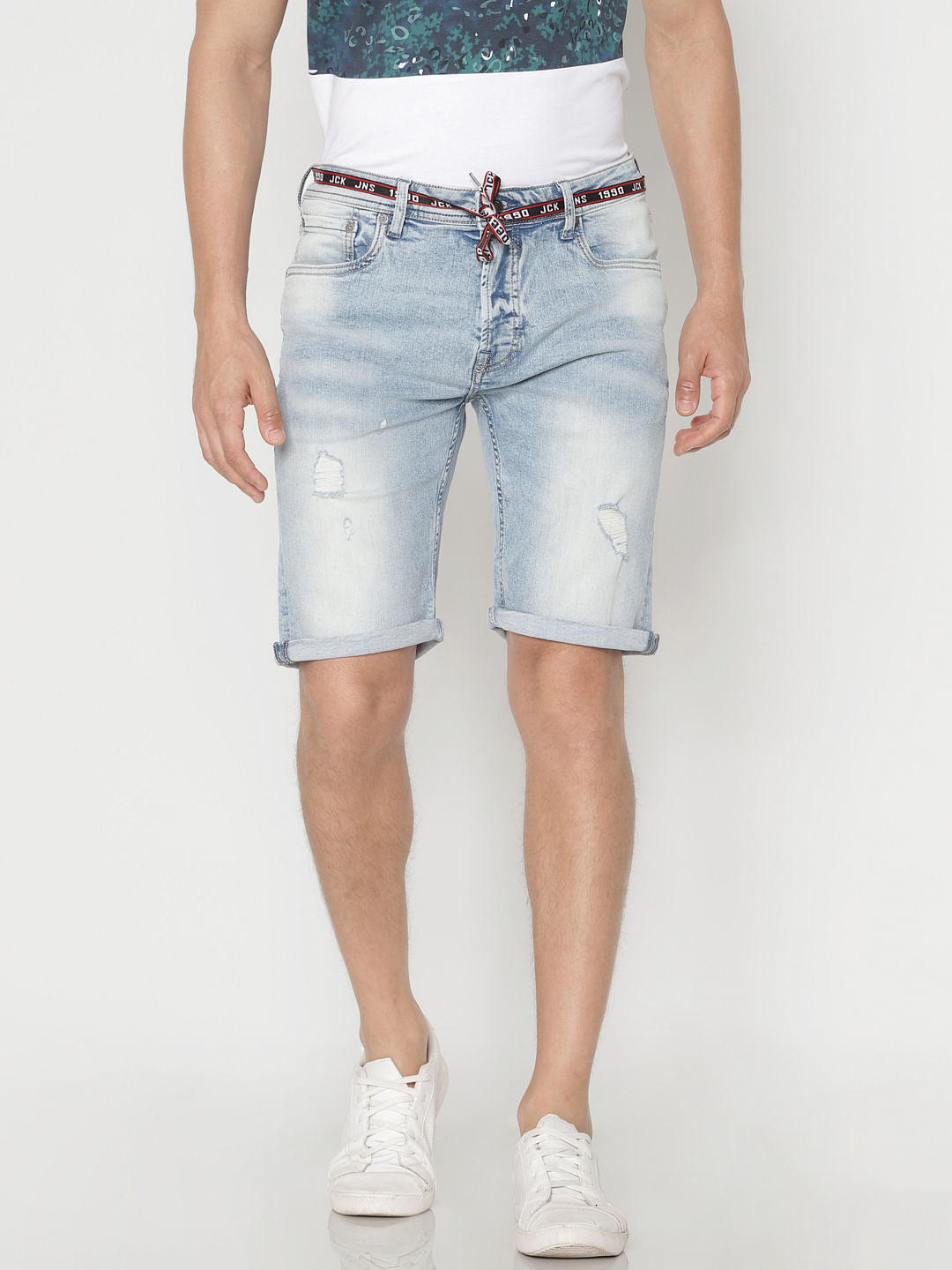 Blue Distressed Denim Shorts