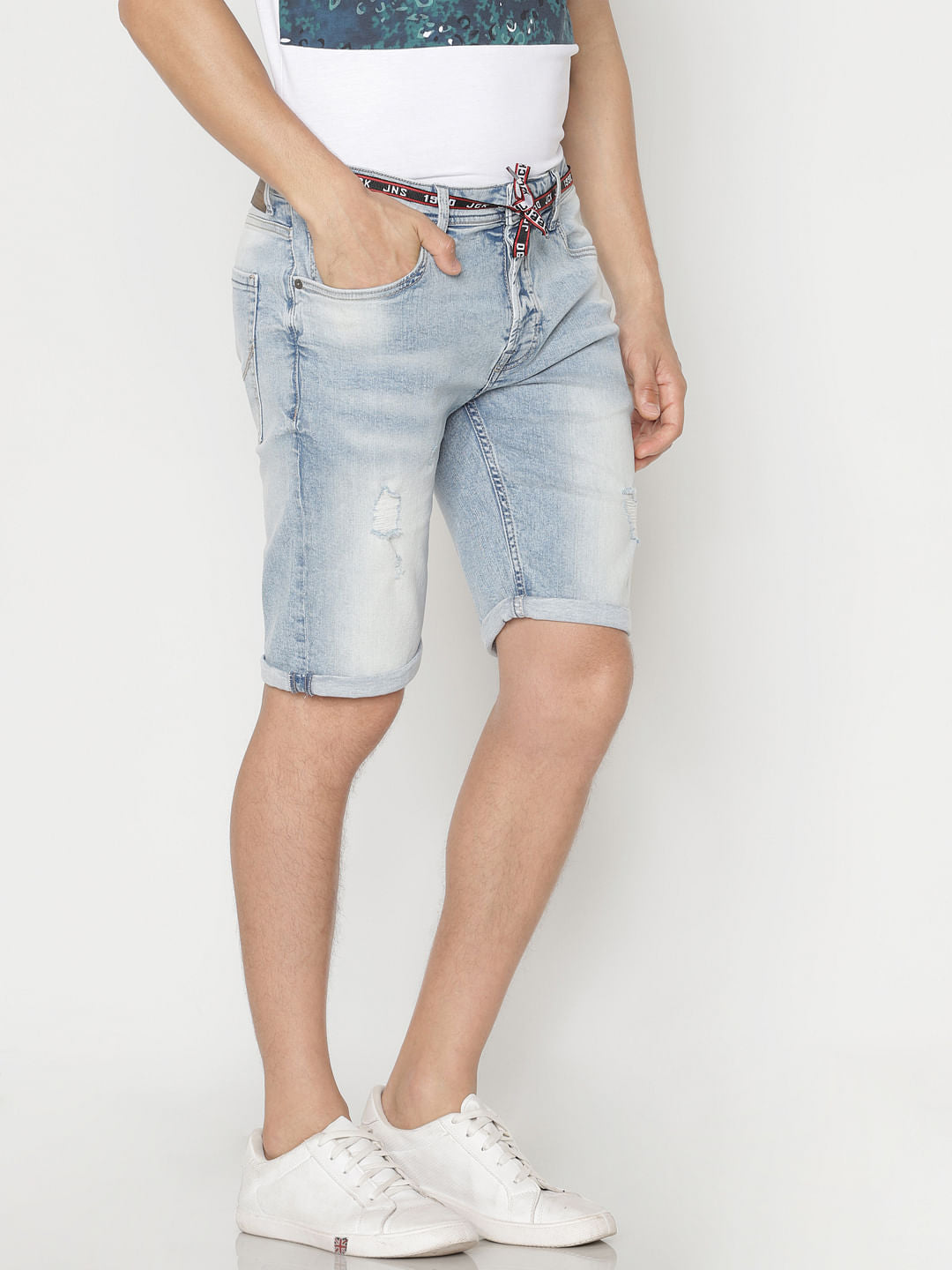 Blue Distressed Denim Shorts
