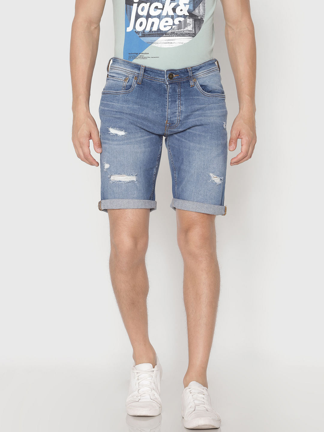 Blue Ripped Denim Shorts - S