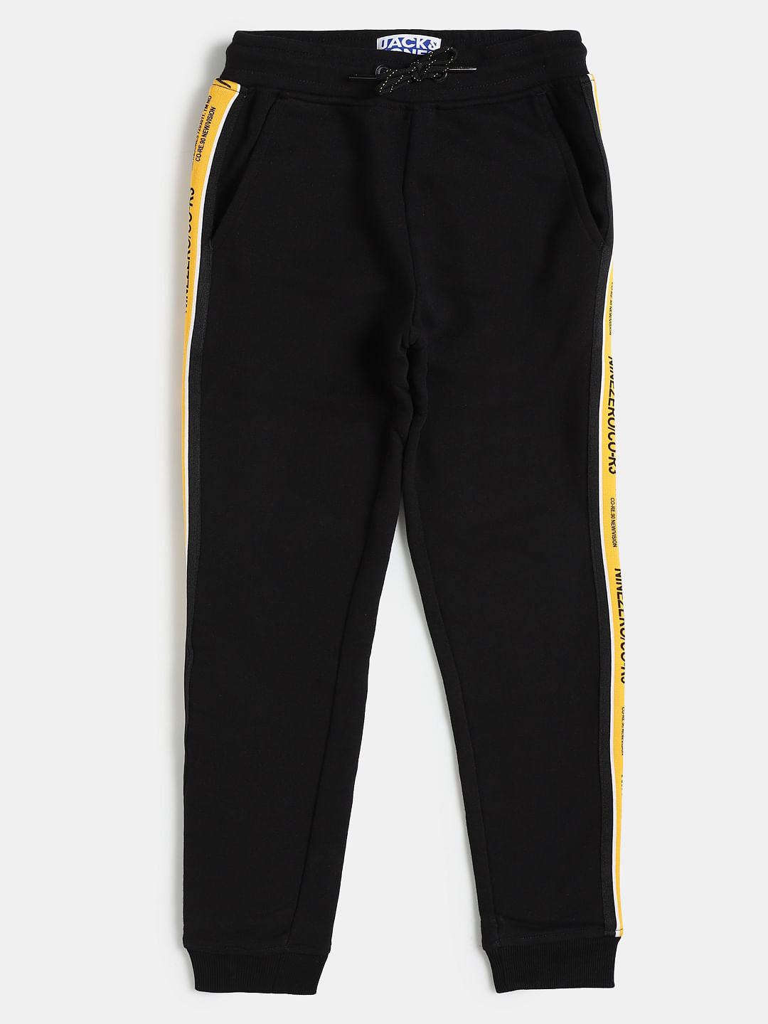 Boys Black Mid Rise Tape Detail Sweatpants - 128/8Y