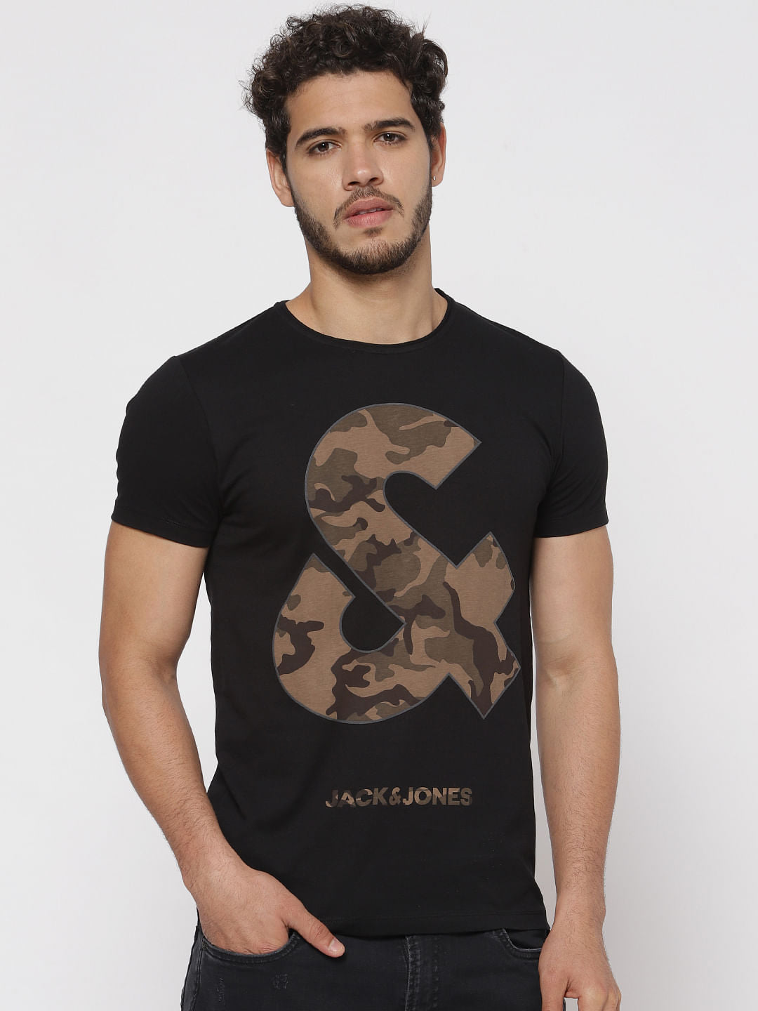 Black Camo Print T-Shirt