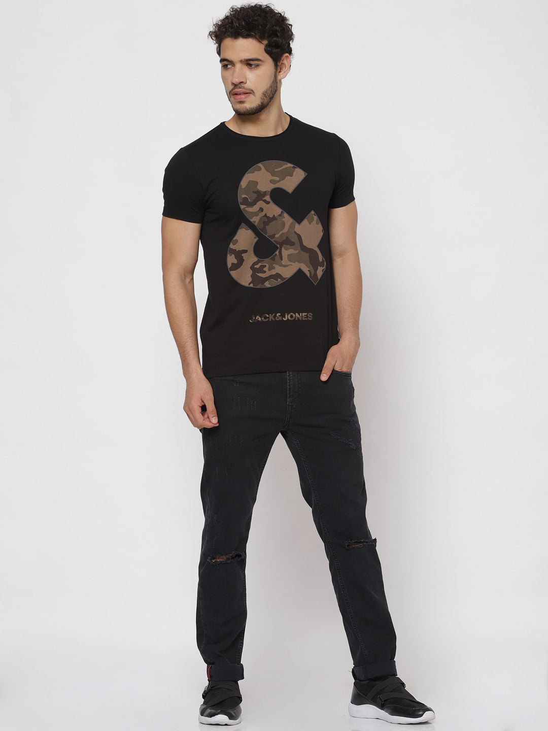 Black Camo Print T-Shirt