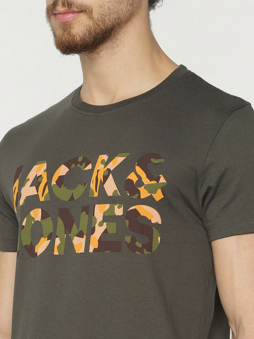 Green Camo Print Crew Neck T-Shirt