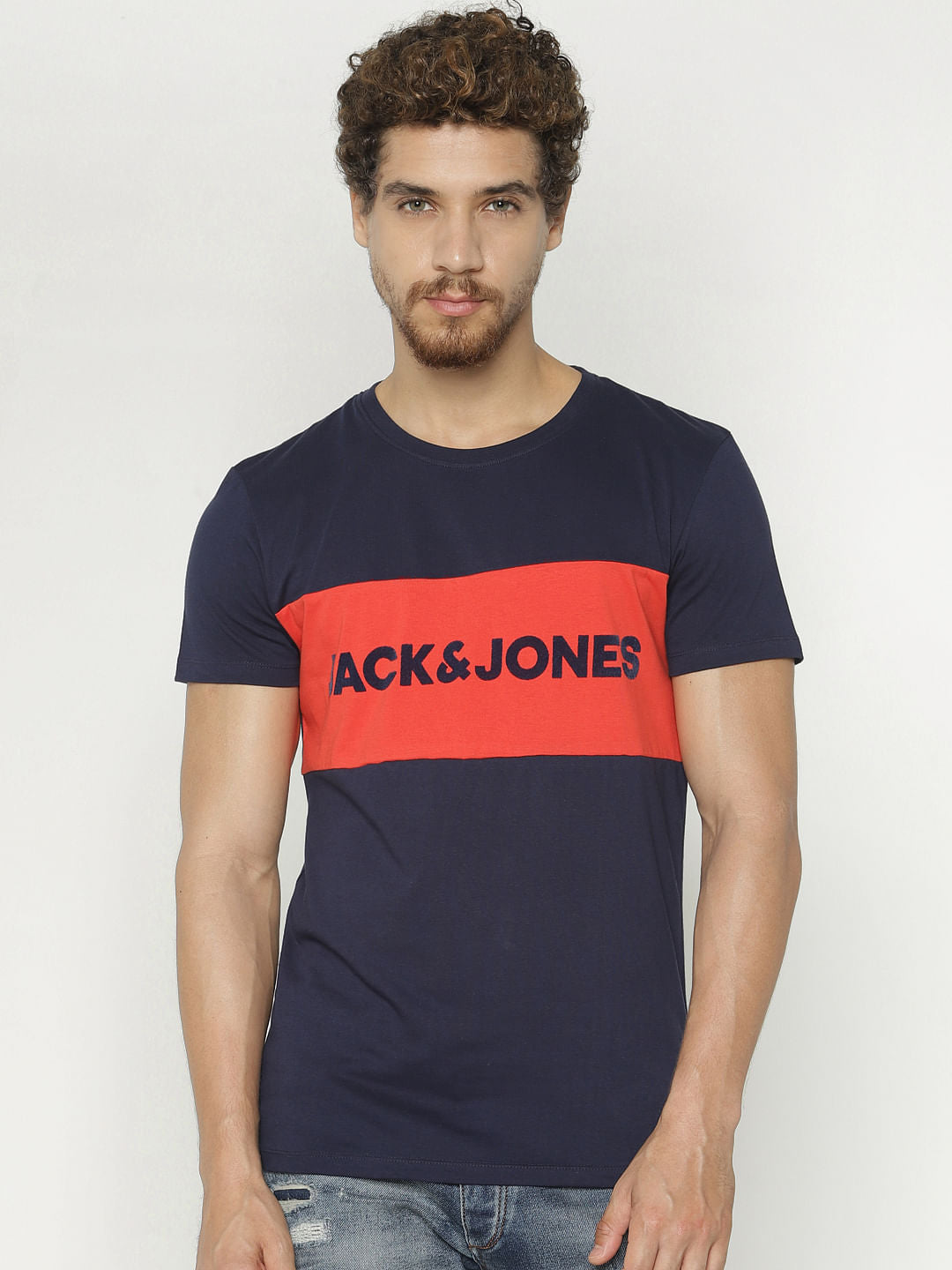 Blue Text Print Crew Neck T-Shirt