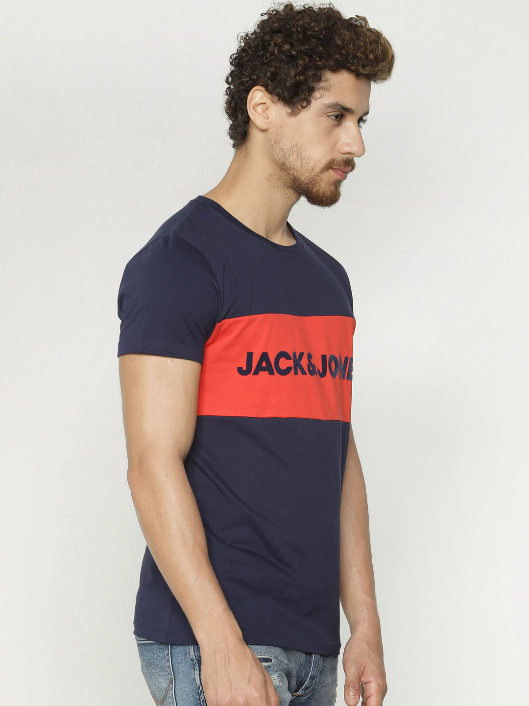 Blue Text Print Crew Neck T-Shirt