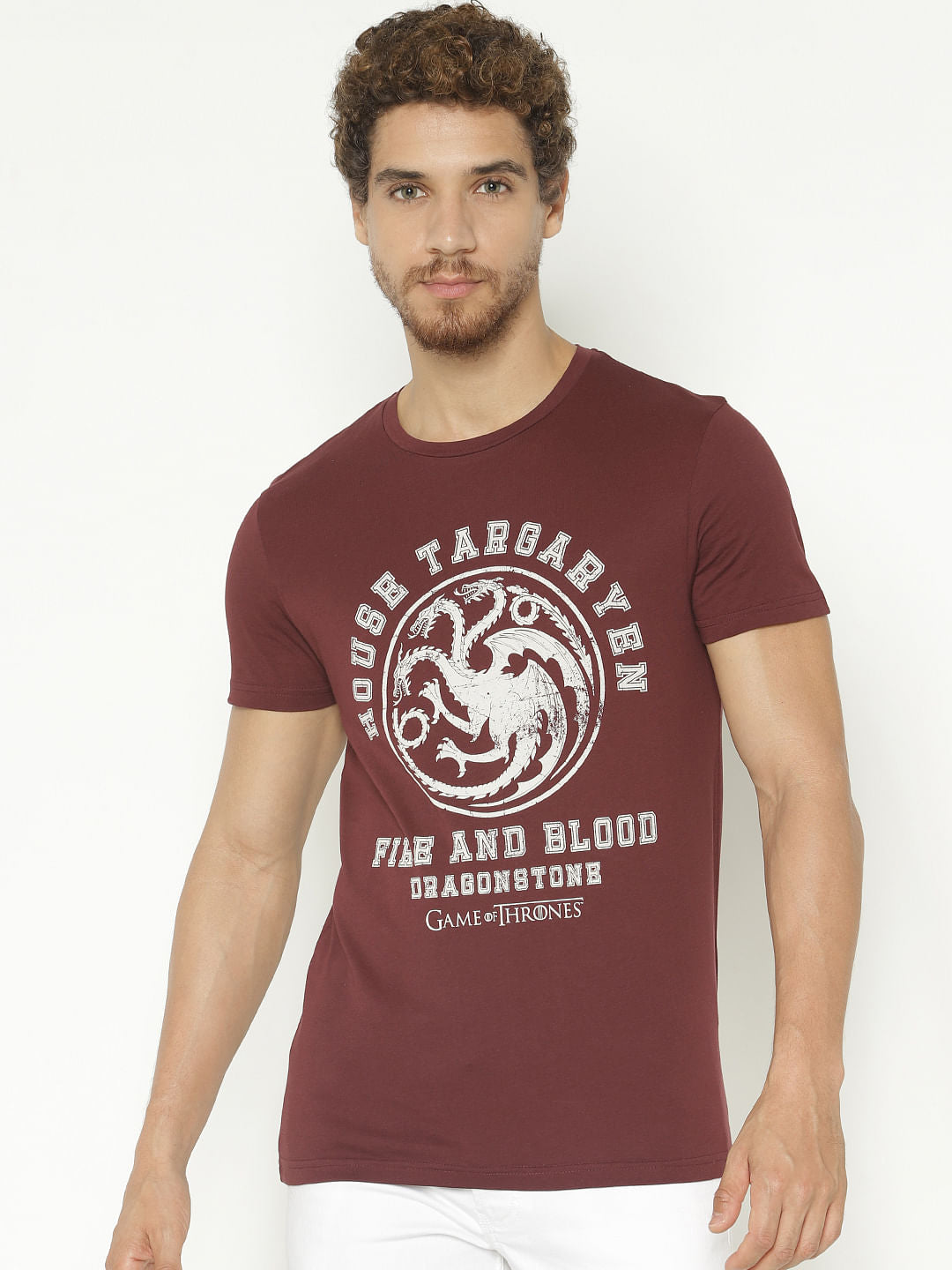 X Got Burgundy House Targaryen Crew Neck T-Shirt