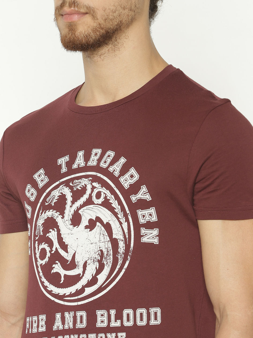 X Got Burgundy House Targaryen Crew Neck T-Shirt