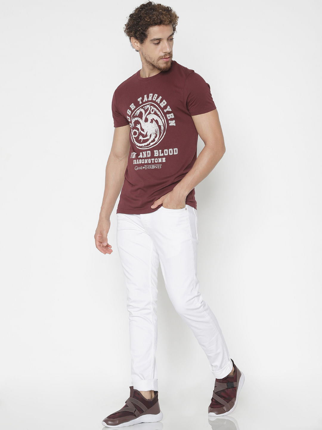 X Got Burgundy House Targaryen Crew Neck T-Shirt