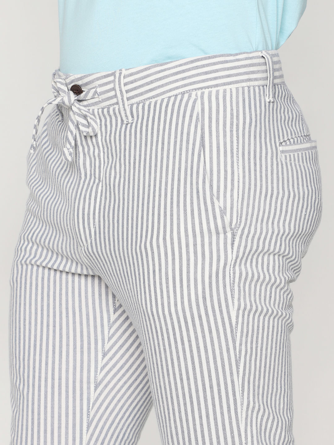 White Striped Drawstring Pants