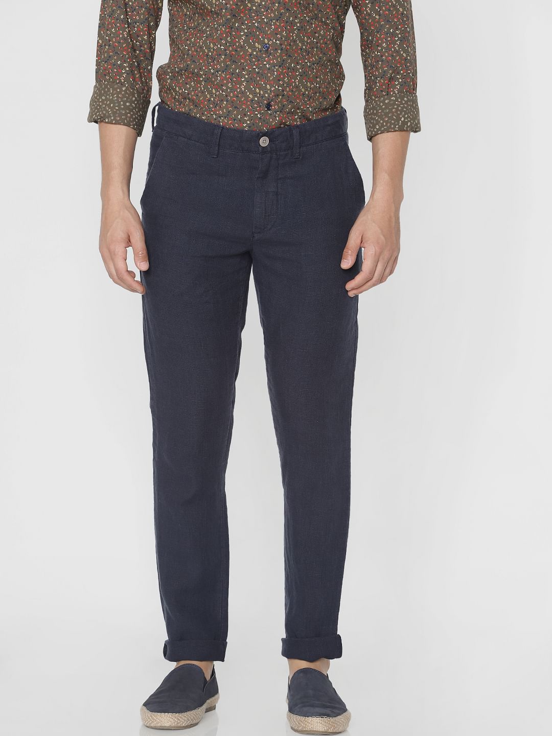 Navy Blue Linen Chino Pants - 28/30