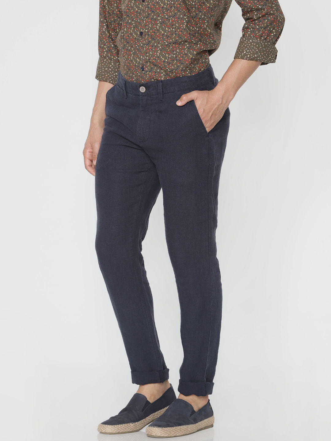 Navy Blue Linen Chino Pants