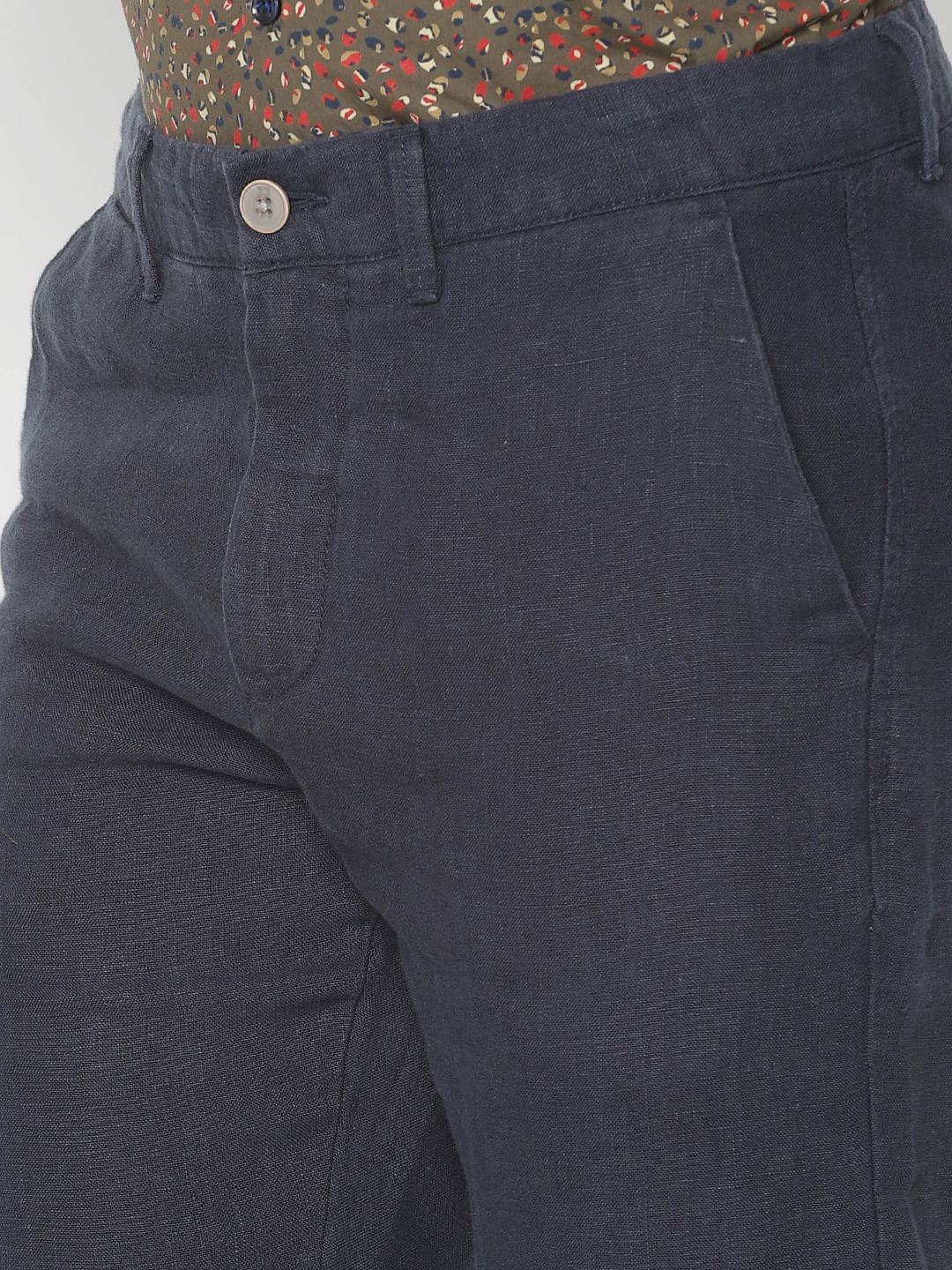 Navy Blue Linen Chino Pants