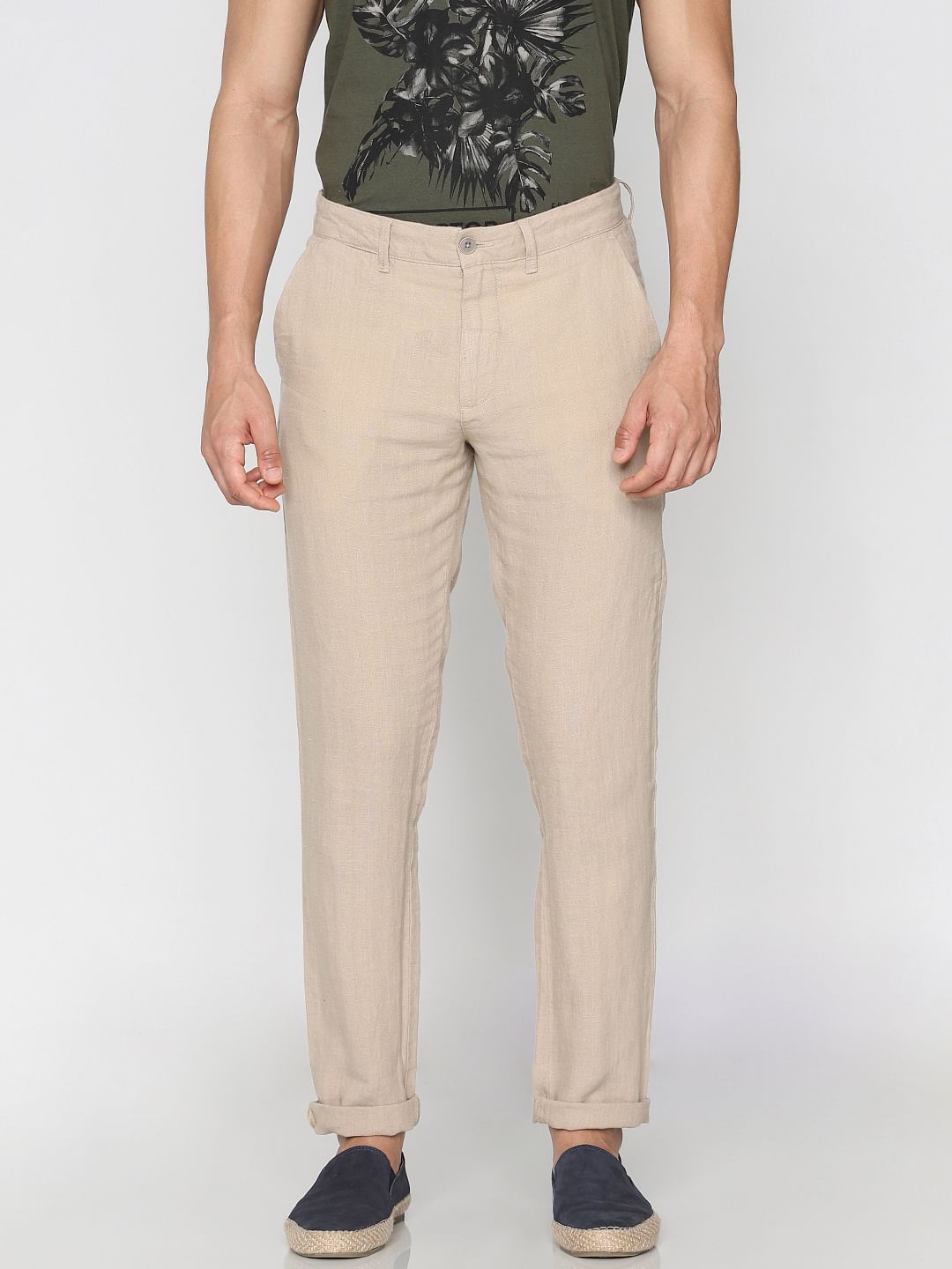 Beige Linen Chino Pants