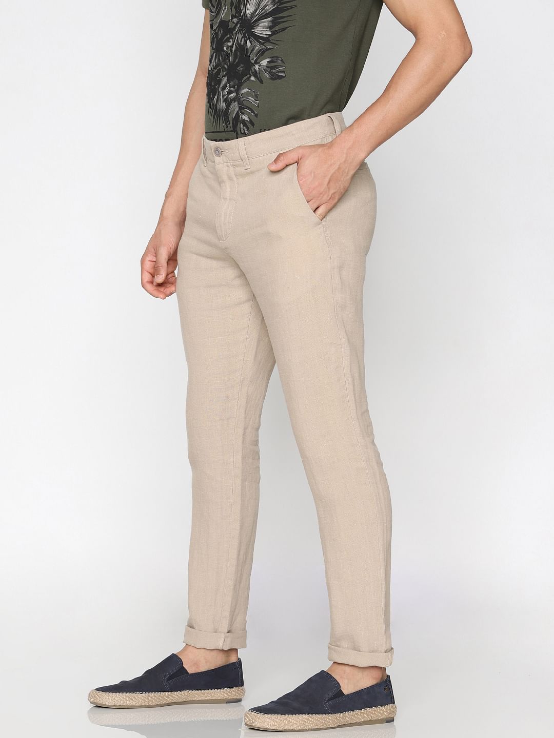 Beige Linen Chino Pants