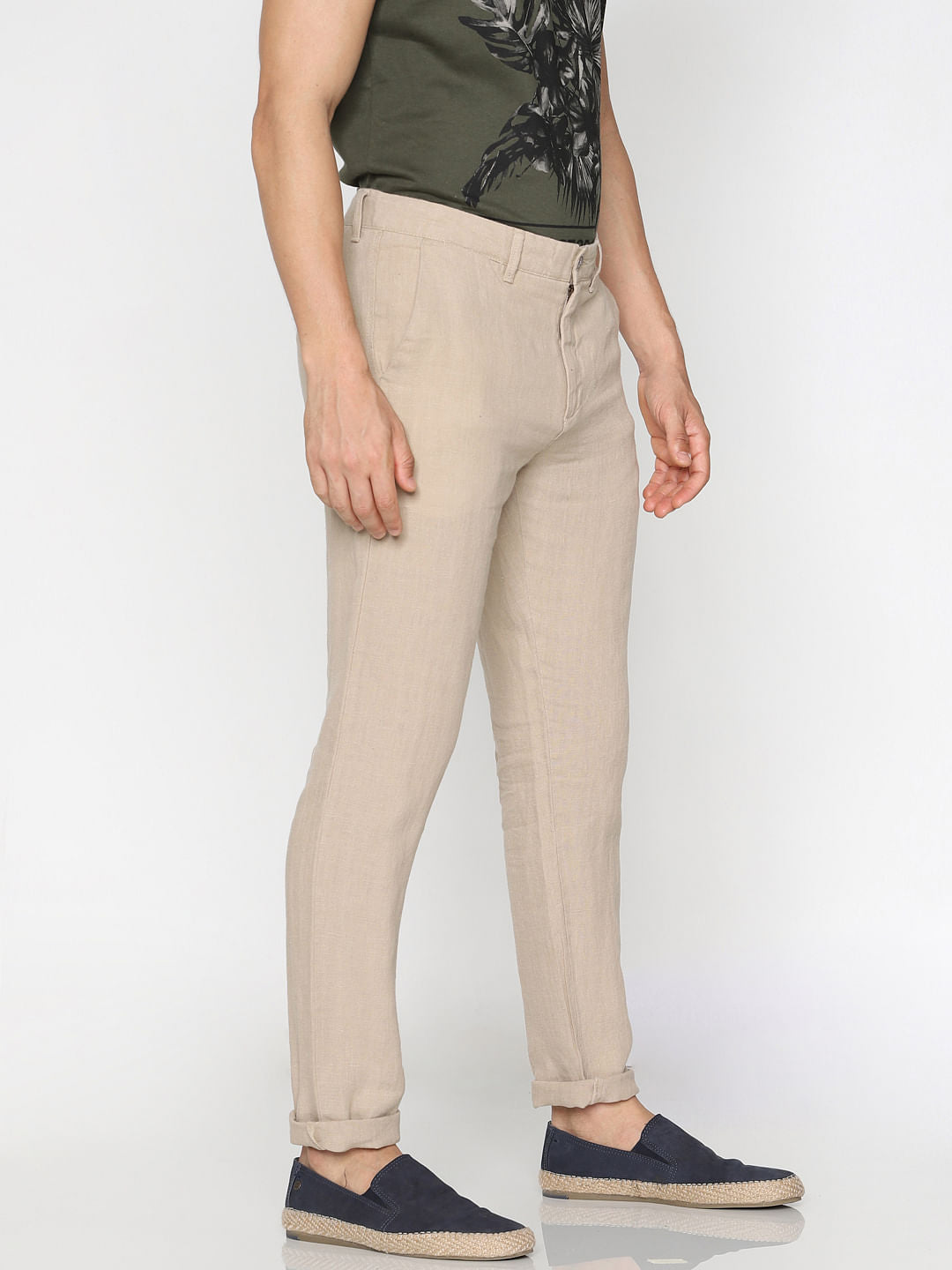 Beige Linen Chino Pants