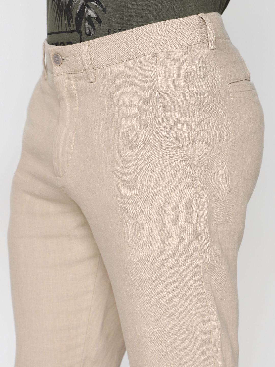 Beige Linen Chino Pants