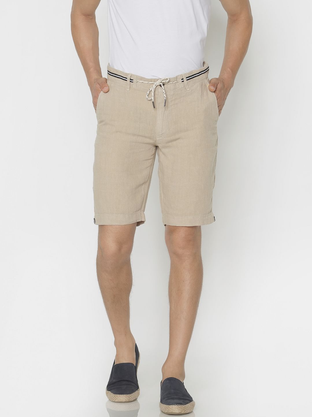 Beige Linen Chino Shorts - S