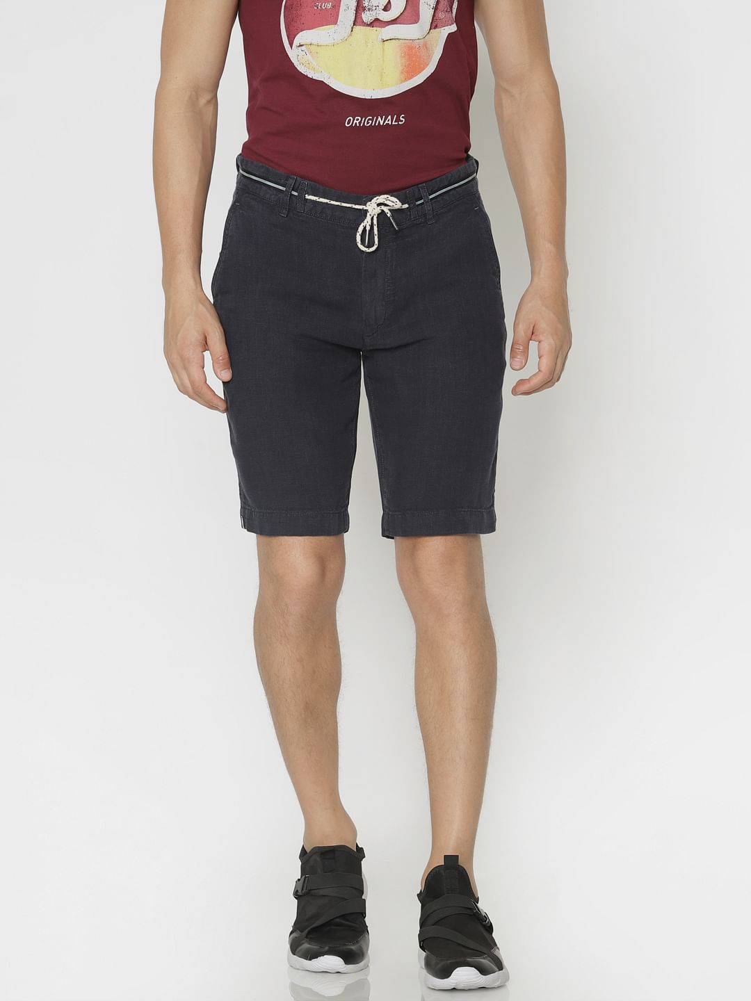 Black Linen Chino Shorts - S