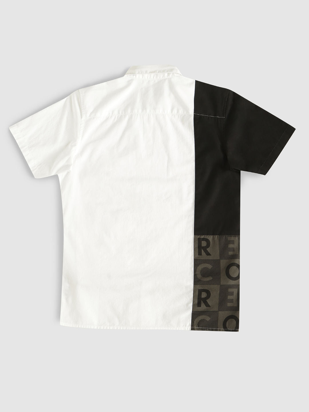 Boys White Colour Blocked Printed Shirt