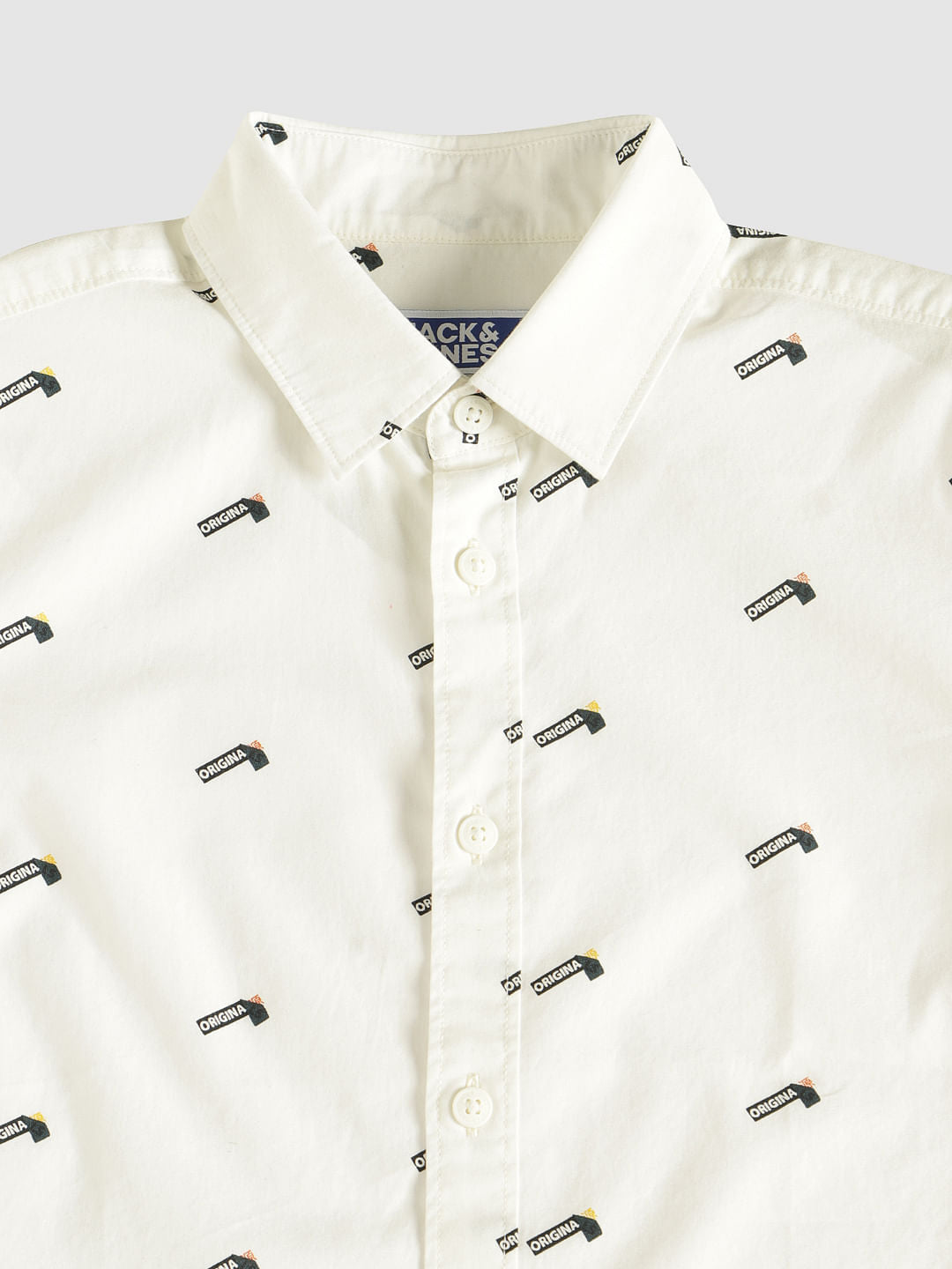 Boys White Printed Short Sleeves Shirt