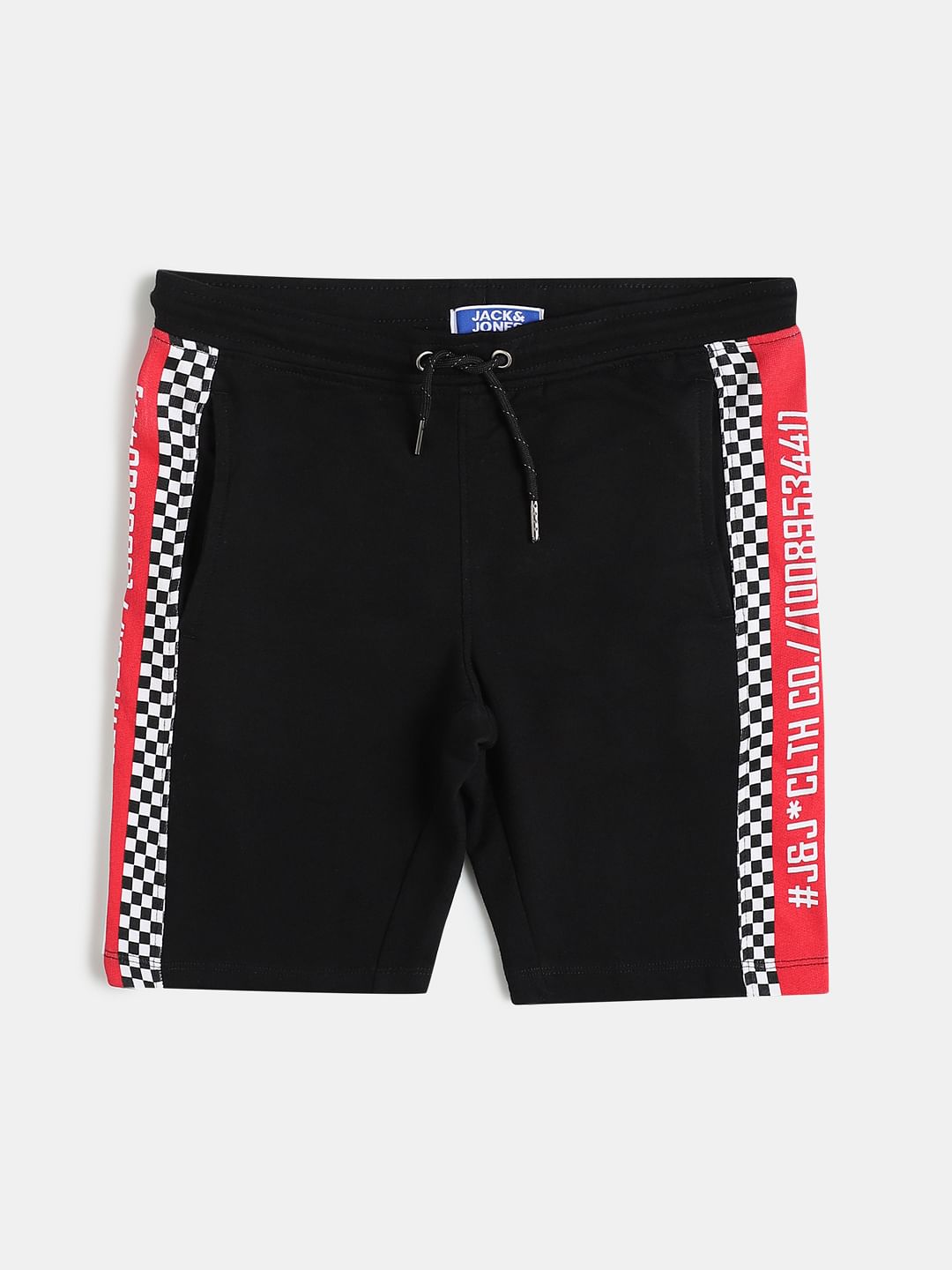 Boys Black Mid Rise Check Detail Shorts - 128/8Y