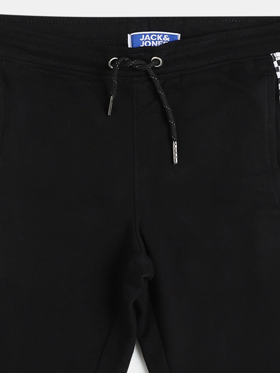 Boys Black Mid Rise Check Detail Shorts